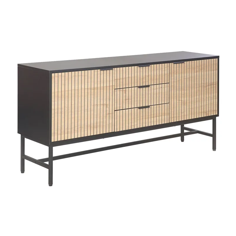 Side Board HOME4YOU 150x40x75 cm, svart / lyst tre