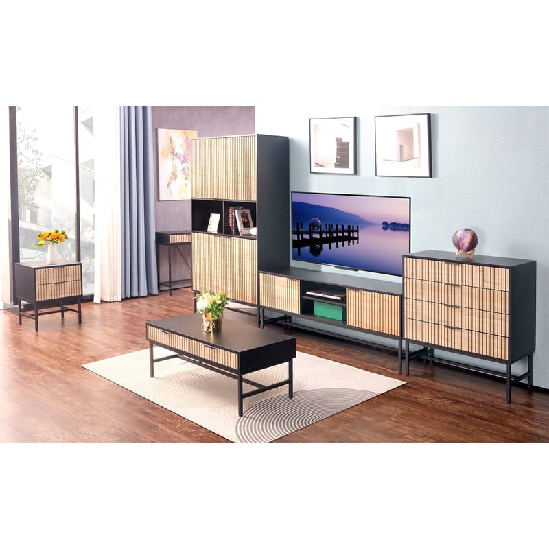 Side Board HOME4YOU - svart / lyst tre - Oppbevaring - Oppbevaringsmøbler - Sideboard & skjenker