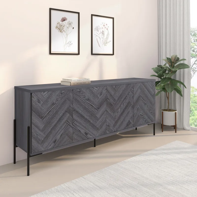 Sideboard Loft24 Grått fiskbensmönster/grå ek - Grå eik i fiskebeinsmønster / grå eik - Oppbevaring - Oppbevaringsmøbler - Sideboard & skjenker