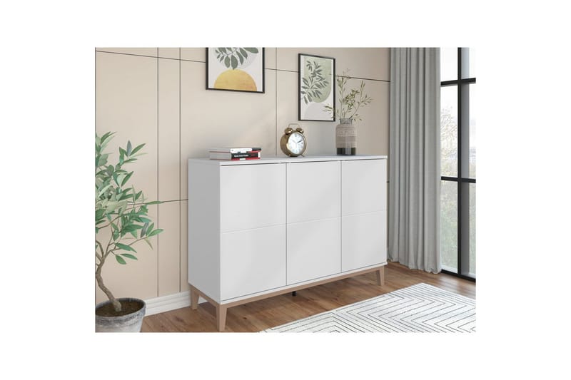 Sideboard og skjenk Loft24 Skjenk Pelle 120x41x85 cm, hvit/Wotan eik Vit - Oppbevaring - Oppbevaringsmøbler - Sideboard & skjenker