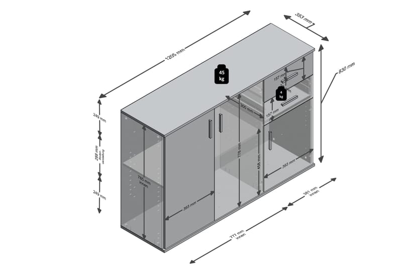 Albi Skjenk 121 cm - Grå/Hvit - Oppbevaring - Oppbevaringsmøbler - Sideboard & skjenker