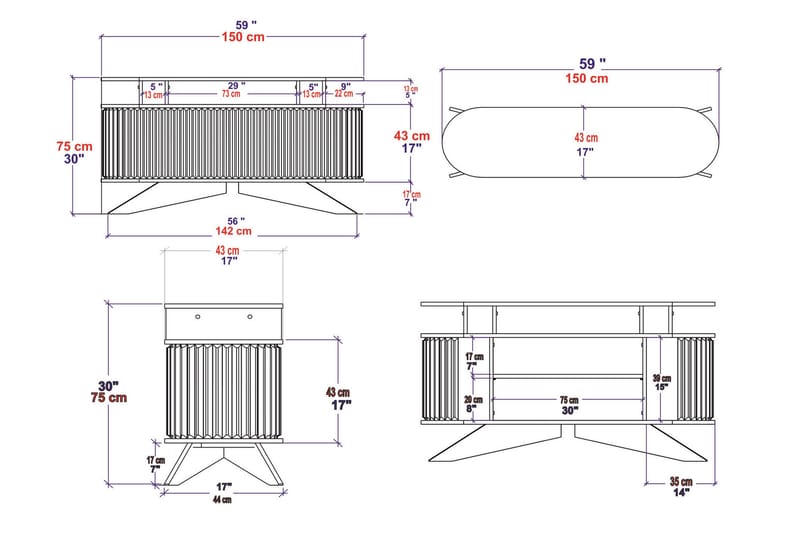 Andifli Sideboard 43x75x150 cm - Eik - Oppbevaring - Oppbevaringsmøbler - Sideboard & skjenker