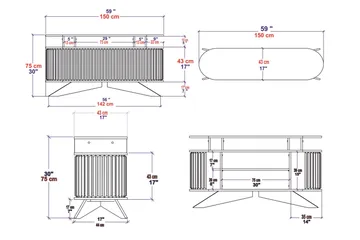 Andifli Sideboard 43x75x150 cm - Hvit - Oppbevaring - Oppbevaringsmøbler - Sideboard & skjenker