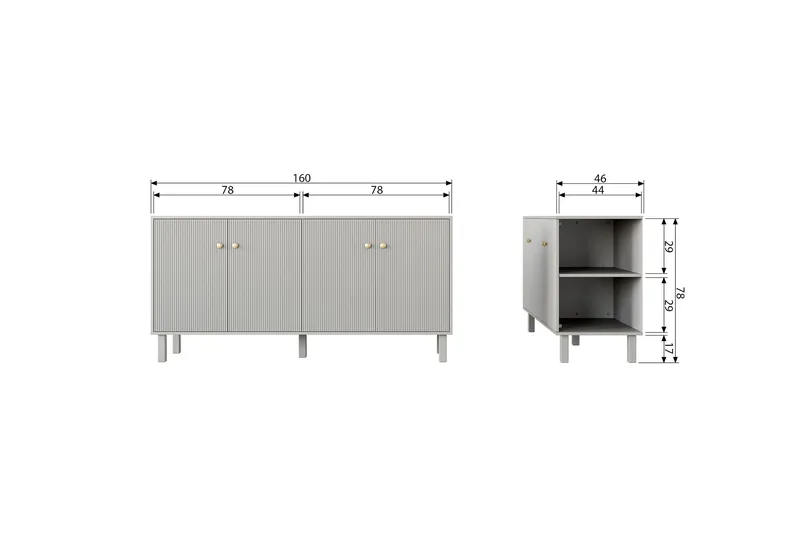 Antonie Skjenk 46x160 cm - Grå - Oppbevaring - Oppbevaringsmøbler - Sideboard & skjenker