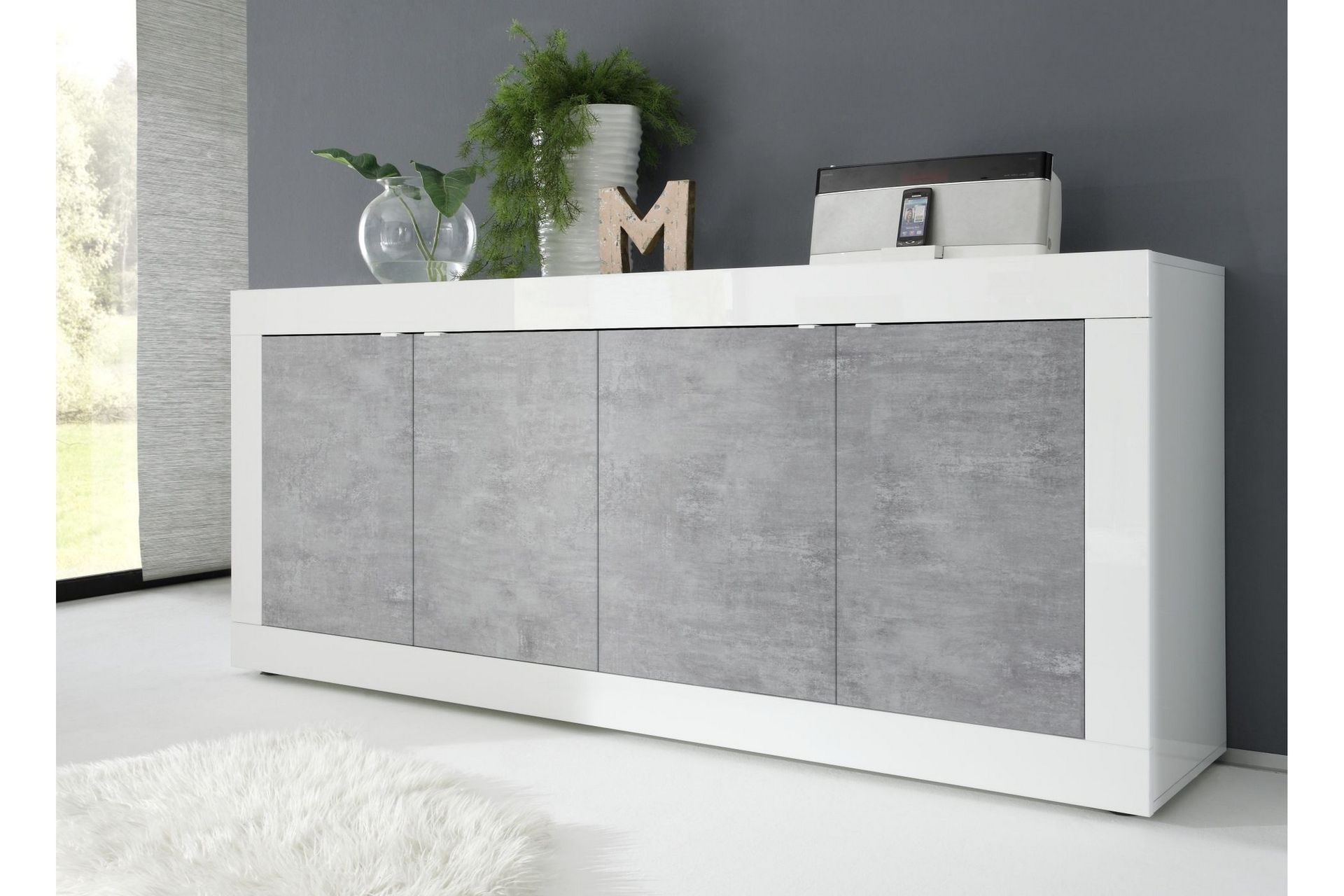 Basic Skjenk 102x43 cm - Hvit Høyglans/Grå - Oppbevaring - Oppbevaringsmøbler - Sideboard & skjenker