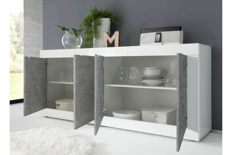 Basic Skjenk 102x43 cm - Hvit Høyglans/Grå - Oppbevaring - Oppbevaringsmøbler - Sideboard & skjenker