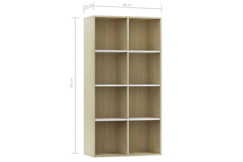 Bokhylle/skjenk hvit og sonoma eik 66x30x130 cm sponplate - Oppbevaring - Oppbevaringsmøbler - Sideboard & skjenker