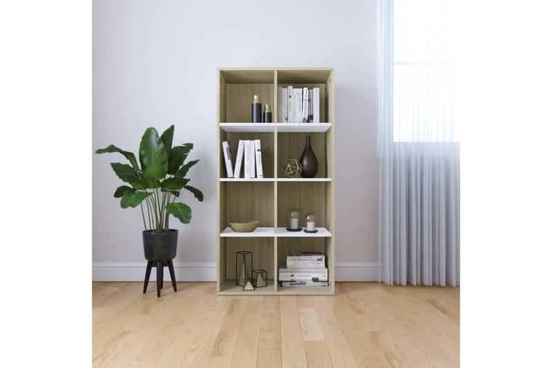 Bokhylle/skjenk hvit og sonoma eik 66x30x130 cm sponplate - Oppbevaring - Oppbevaringsmøbler - Sideboard & skjenker