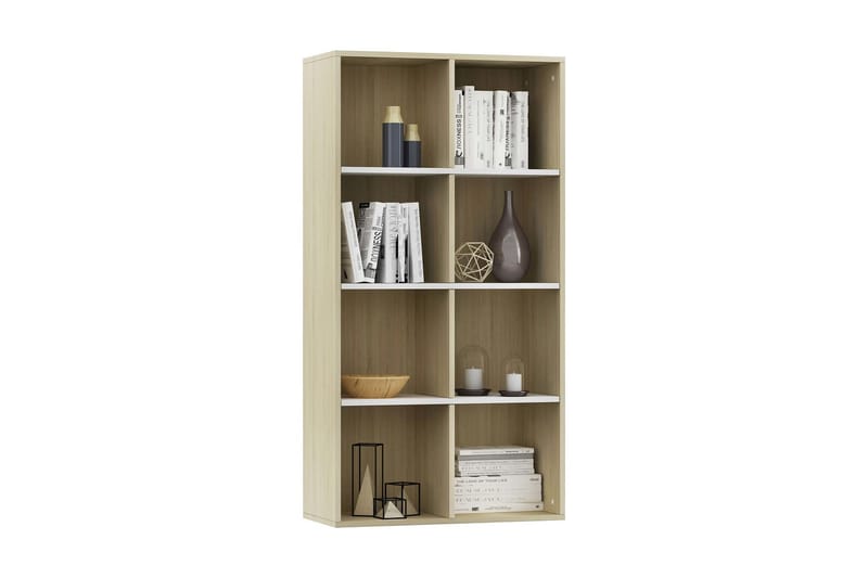 Bokhylle/skjenk hvit og sonoma eik 66x30x130 cm sponplate - Oppbevaring - Oppbevaringsmøbler - Sideboard & skjenker