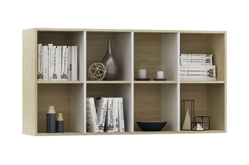 Bokhylle/skjenk hvit og sonoma eik 66x30x130 cm sponplate - Oppbevaring - Oppbevaringsmøbler - Sideboard & skjenker