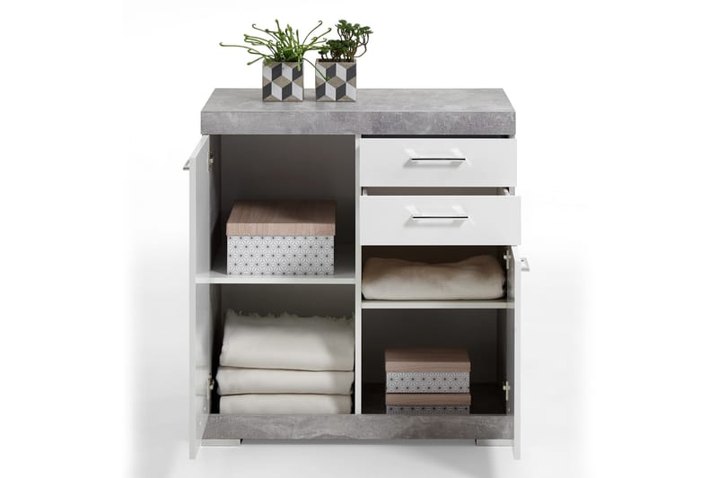 Bristol Skjenk 80 cm 2 Luker 2 Skuffer - Hvit/Betong - Oppbevaring - Oppbevaringsmøbler - Sideboard & skjenker