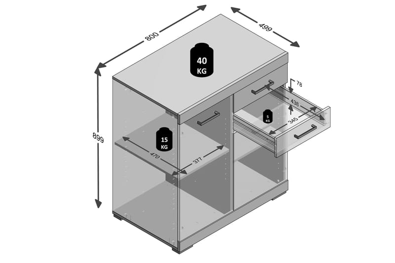 Bristol Skjenk 80 cm 2 Luker 2 Skuffer - Hvit/Betong - Oppbevaring - Oppbevaringsmøbler - Sideboard & skjenker
