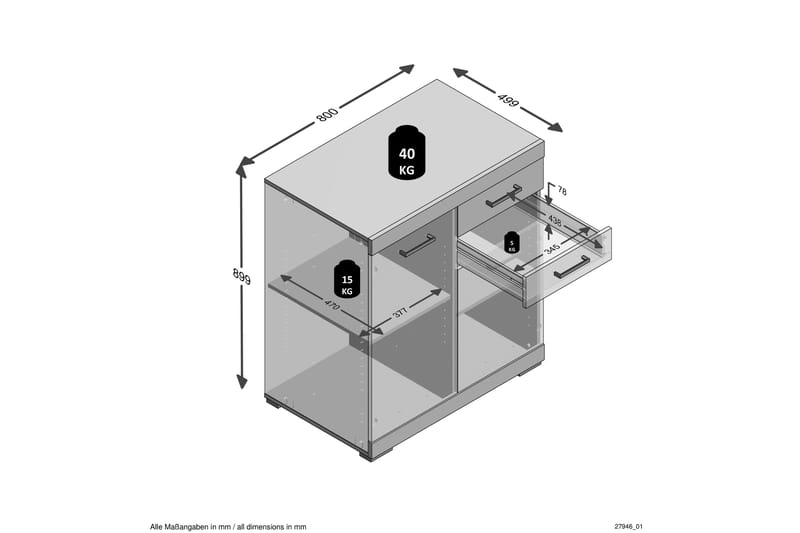 Bristol Skjenk 80 cm 2 Luker 2 Skuffer - Lys Eik - Oppbevaring - Oppbevaringsmøbler - Sideboard & skjenker