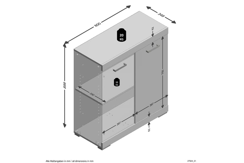 Bristol Skjenk 80x90x35 cm 2 Luker - Lys Eik - Oppbevaring - Oppbevaringsmøbler - Sideboard & skjenker