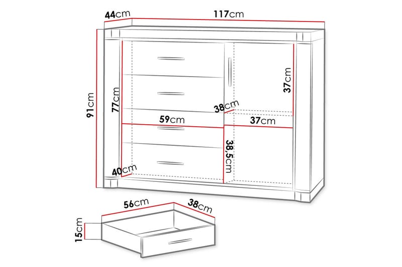 Dallas Skjenk 117x43,5x91 cm - Oppbevaring - Oppbevaringsmøbler - Sideboard & skjenker