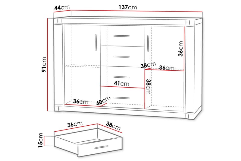 Dallas Skjenk 137x43,5x91 cm - Oppbevaring - Oppbevaringsmøbler - Sideboard & skjenker