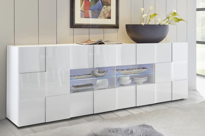 Dama Sideboard 241 cm Stor - Hvit Høyglanslack - Oppbevaring - Oppbevaringsmøbler - Sideboard & skjenker