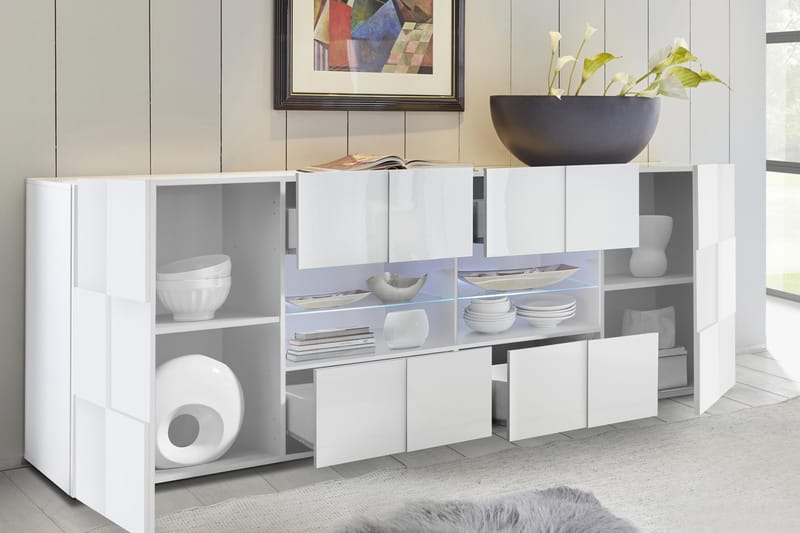 Dama Sideboard 241 cm Stor - Hvit Høyglanslack - Oppbevaring - Oppbevaringsmøbler - Sideboard & skjenker