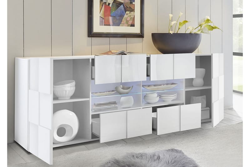 Dama Sideboard 241 cm Stor - Hvit Høyglanslack - Oppbevaring - Oppbevaringsmøbler - Sideboard & skjenker
