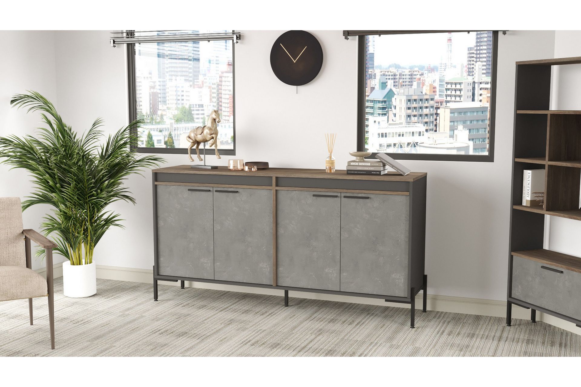 Desgrar Sideboard 46x184 cm - Brun/Betonggrå/Antrasitt - Oppbevaring - Oppbevaringsmøbler - Sideboard & skjenker