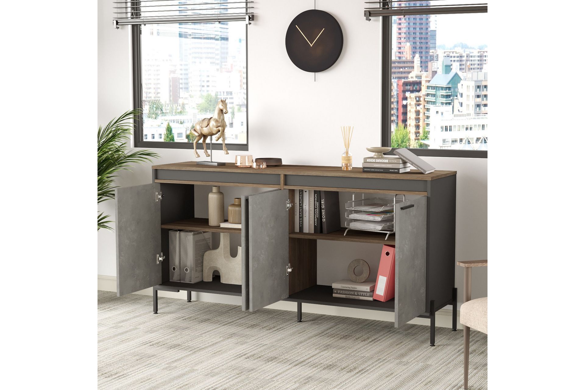 Desgrar Sideboard 46x184 cm - Brun/Betonggrå/Antrasitt - Oppbevaring - Oppbevaringsmøbler - Sideboard & skjenker
