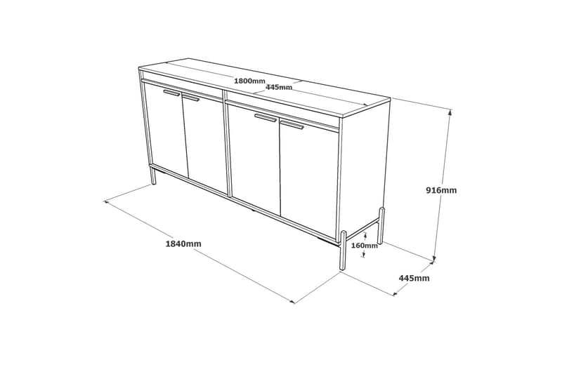 Desgrar Sideboard 46x184 cm - Brun/Betonggrå/Antrasitt - Sideboard & skjenker