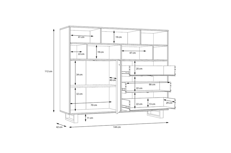 Donmills Sideboard 123x144 cm - Brun/Svart - Sideboard & skjenker