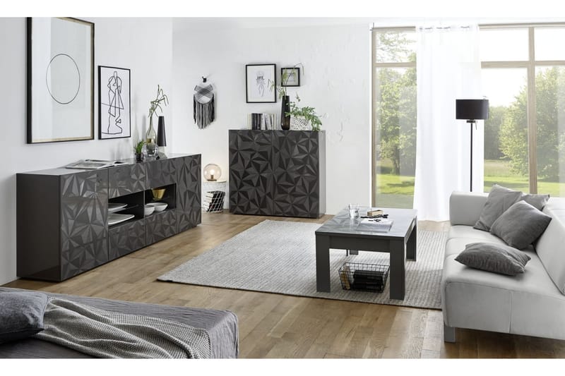 Fasett Skjenk 241 cm med 4 Åpne Hyller - Grå - Oppbevaring - Oppbevaringsmøbler - Sideboard & skjenker