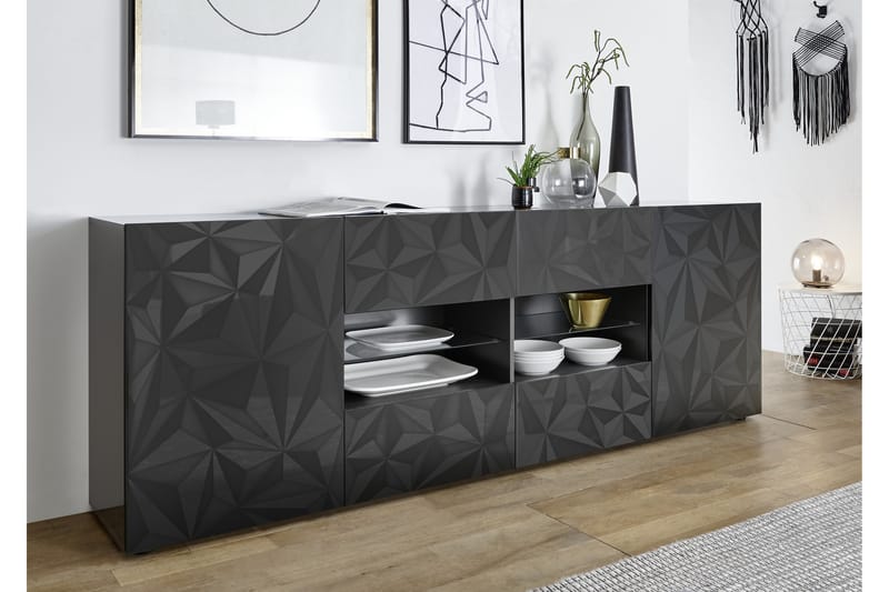 Fasett Skjenk 241 cm med 4 Åpne Hyller - Grå - Oppbevaring - Oppbevaringsmøbler - Sideboard & skjenker