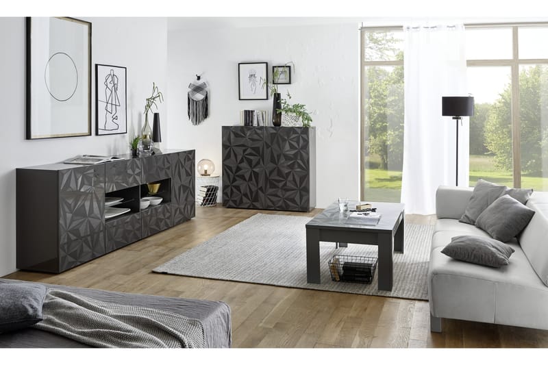 Fasett Skjenk 241 cm med 4 Åpne Hyller - Grå - Oppbevaring - Oppbevaringsmøbler - Sideboard & skjenker