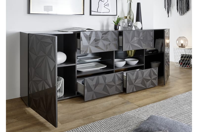 Fasett Skjenk 241 cm med 4 Åpne Hyller - Grå - Oppbevaring - Oppbevaringsmøbler - Sideboard & skjenker
