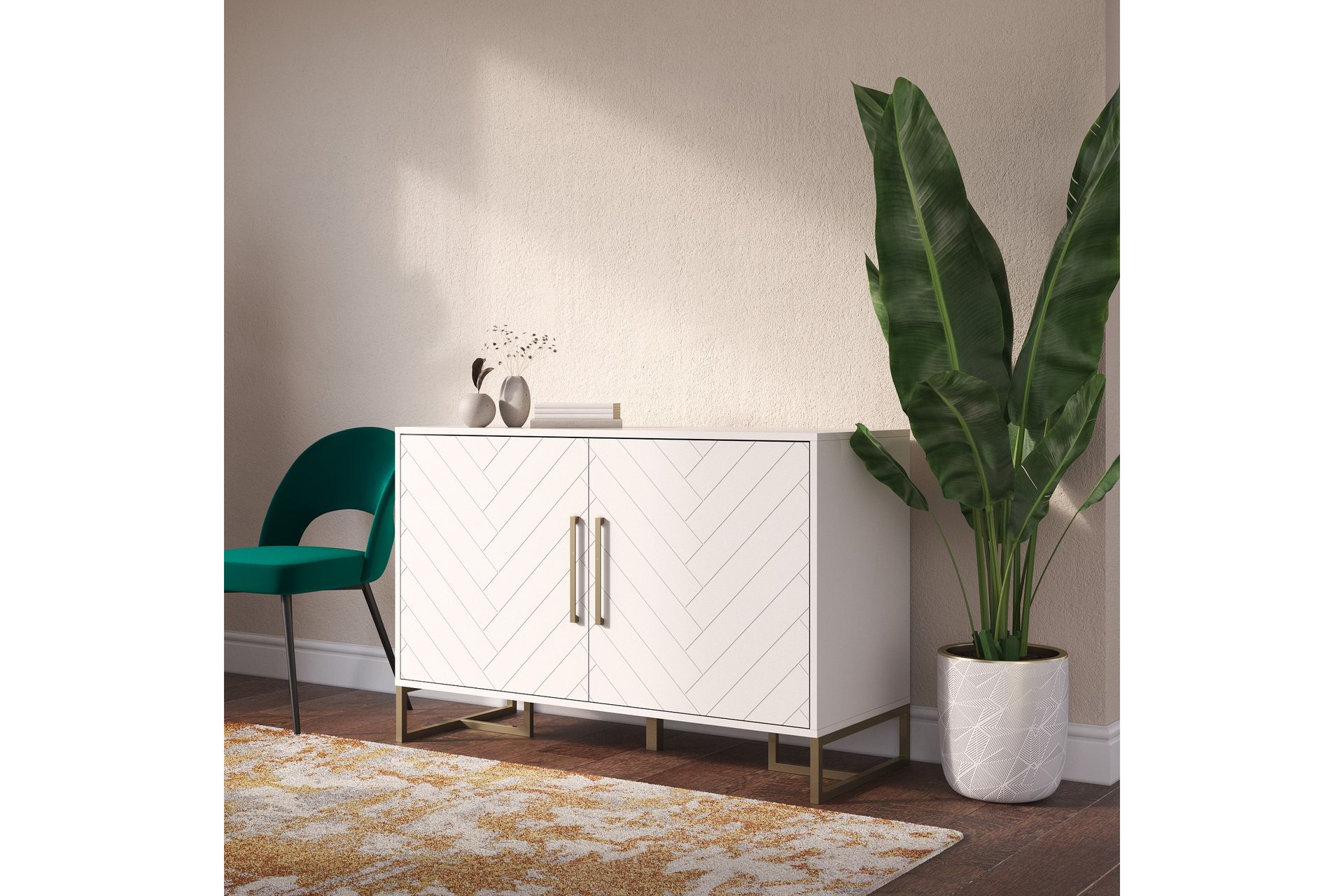Herringbone Skjenk 122x48 cm Hvit - CosmoLiving - Oppbevaring - Oppbevaringsmøbler - Sideboard & skjenker