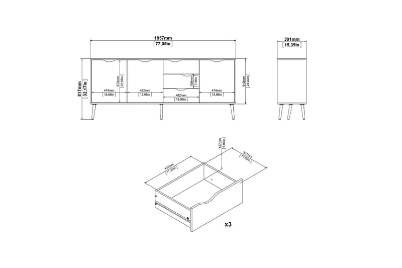 Hostafranc skjenk 40x196 cm - Hvit|Natur - Oppbevaring - Oppbevaringsmøbler - Sideboard & skjenker