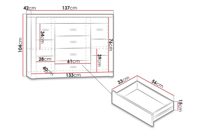 Indianapolis Skjenk 137x42x104 cm - Oppbevaring - Oppbevaringsmøbler - Sideboard & skjenker