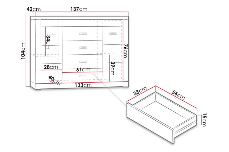 Indianapolis Skjenk 137x42x104 cm - Oppbevaring - Oppbevaringsmøbler - Sideboard & skjenker