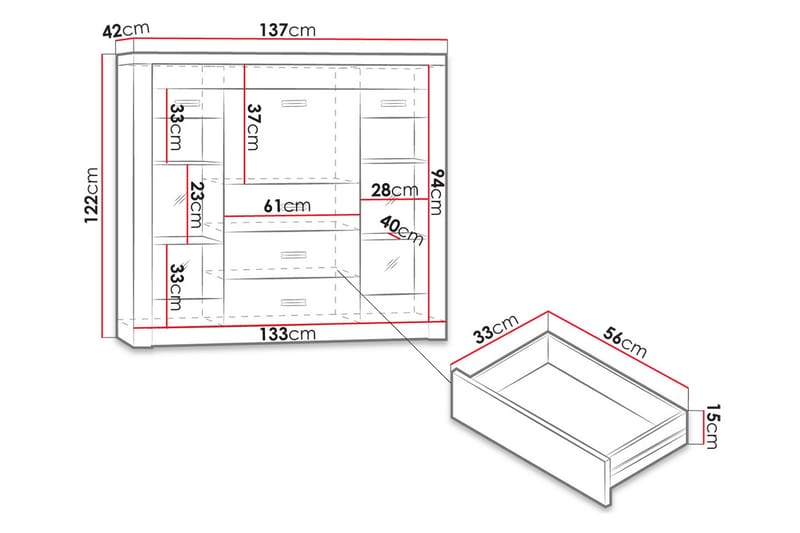 Indianapolis Skjenk 137x42x122 cm - Oppbevaring - Oppbevaringsmøbler - Sideboard & skjenker