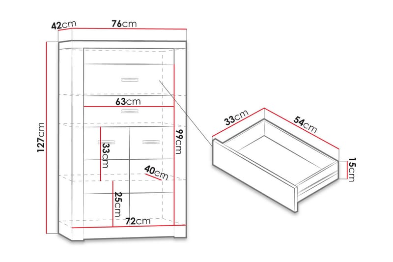 Indianapolis Skjenk 76x42x127 cm - Oppbevaring - Oppbevaringsmøbler - Sideboard & skjenker