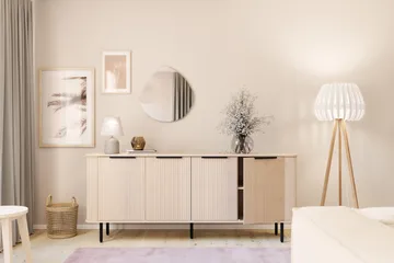 Kopparbo Ribbet Skjenk med Oppbevaring - Hvitlasert / Lys Eik / Tre - Oppbevaring - Oppbevaringsmøbler - Sideboard & skjenker
