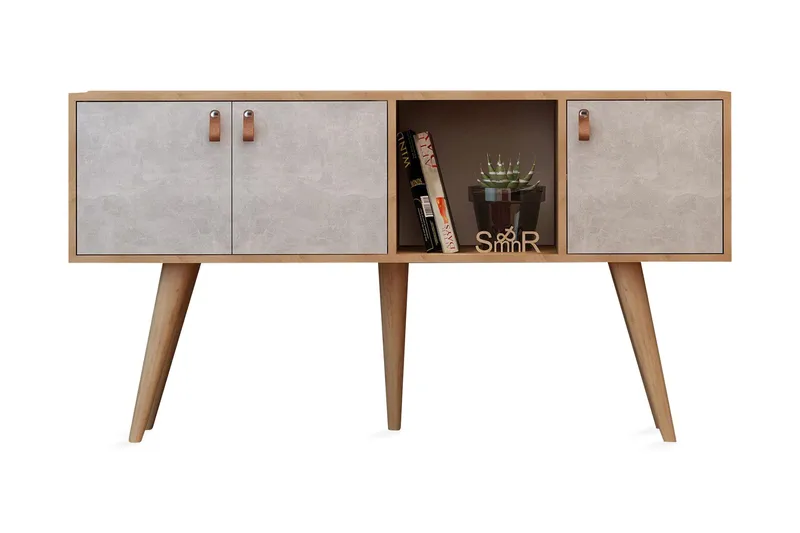 Mod Skjenk 140 cm i Malt Tre, Hvit|Brun