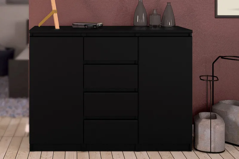 Naia Skjenk 121 cm 2 Dører 4 Skuffer - Mattsvart - Oppbevaring - Oppbevaringsmøbler - Sideboard & skjenker