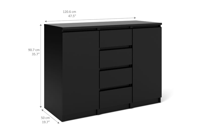 Naia Skjenk 121 cm 2 Dører 4 Skuffer - Mattsvart - Oppbevaring - Oppbevaringsmøbler - Sideboard & skjenker