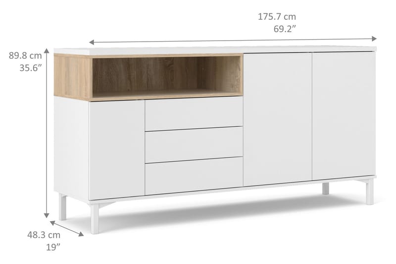 Roomers Skjenk 176 cm - Hvit/Brun - Oppbevaring - Oppbevaringsmøbler - Sideboard & skjenker