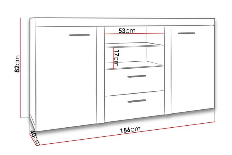Rumba Skjenk 157x40x81 cm - Hvit - Oppbevaring - Oppbevaringsmøbler - Sideboard & skjenker