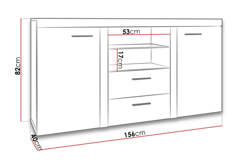 Rumba Skjenk 157x40x81 cm - Hvit - Oppbevaring - Oppbevaringsmøbler - Sideboard & skjenker