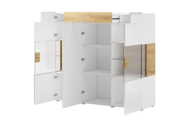 Saran Sideboard - Eik/Hvit høyglans - Oppbevaring - Oppbevaringsmøbler - Sideboard & skjenker