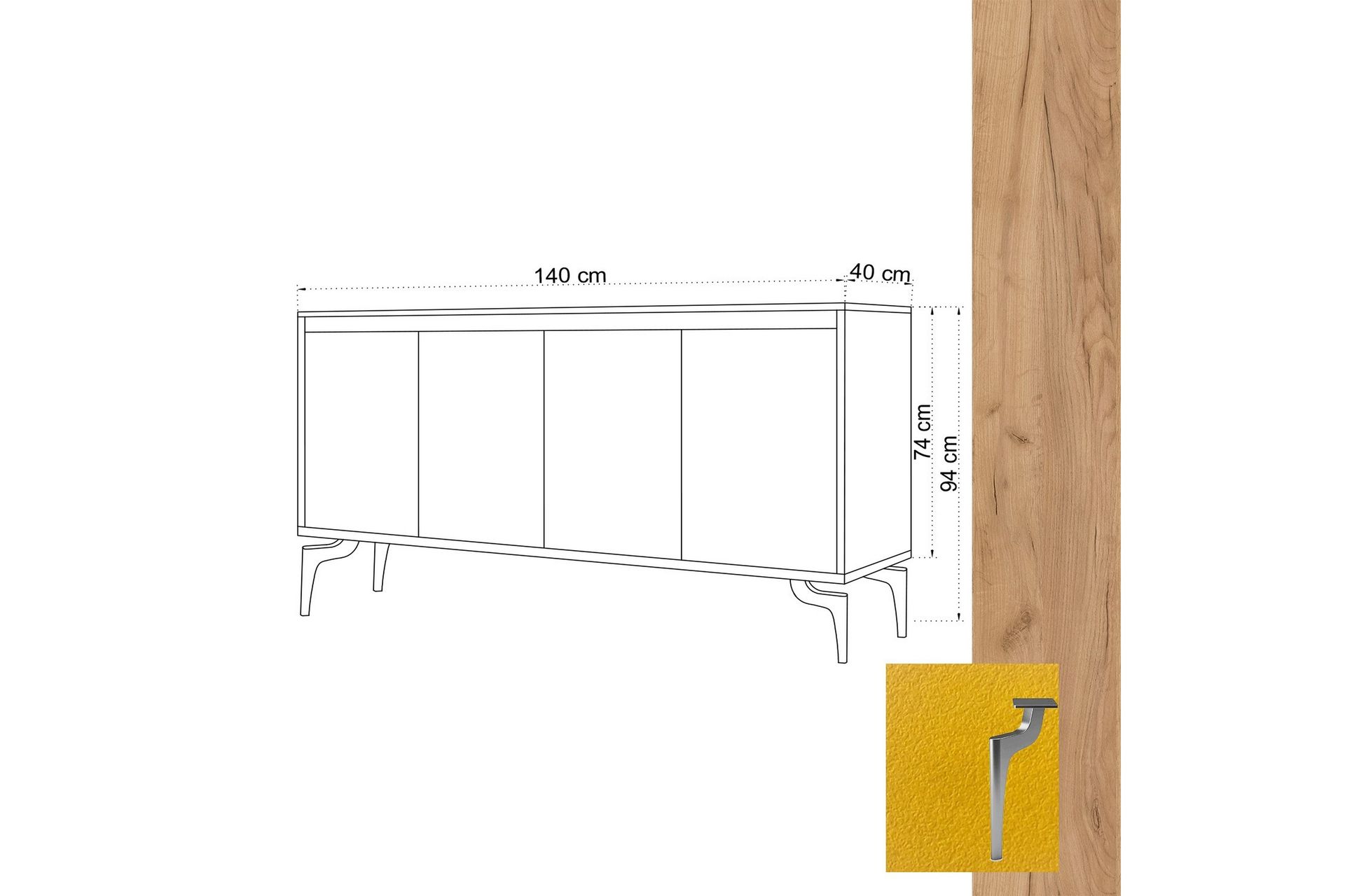 Sidobord Guld|Ek|Gul - Oppbevaring - Oppbevaringsmøbler - Sideboard & skjenker