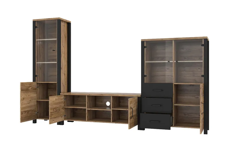 Skarebol TV-møbelsett - Svart/Tre/Natur - Oppbevaring - Oppbevaringsmøbler - Sideboard & skjenker