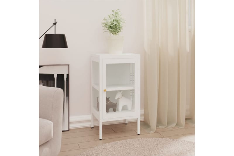 Skjenk 38x35x70 cm metall og glass - Hvit - Oppbevaring - Oppbevaringsmøbler - Sideboard & skjenker