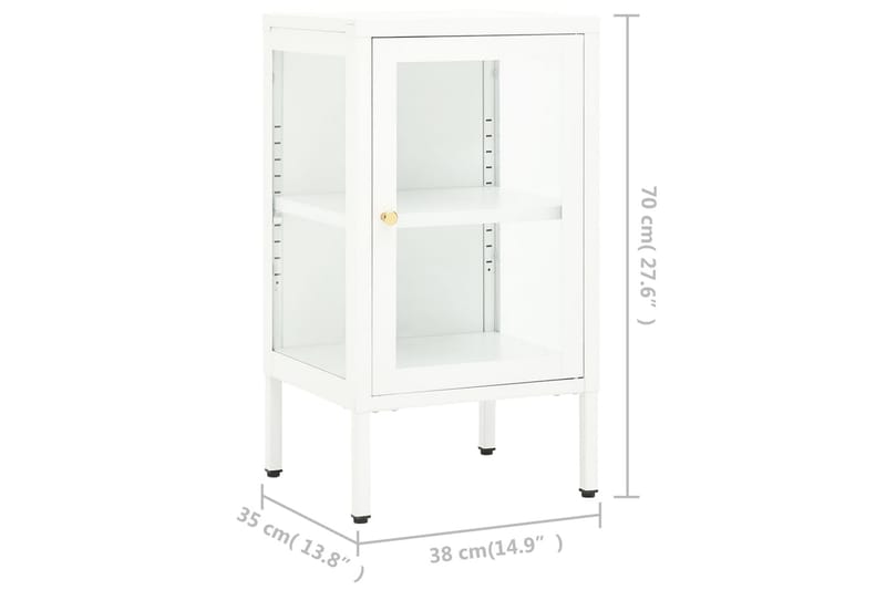 Skjenk 38x35x70 cm metall og glass - Hvit - Oppbevaring - Oppbevaringsmøbler - Sideboard & skjenker