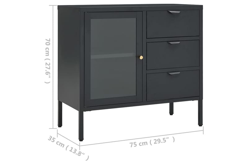 Skjenk antrasitt 75x35x70 cm stål og herdet glass - Antrasittgrå - Sideboard & skjenker